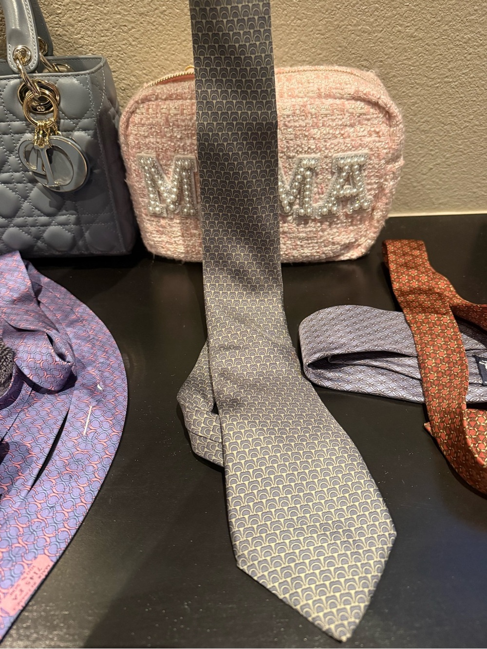 Vintage Hermes Gray Patterned Men's Tie - Gray